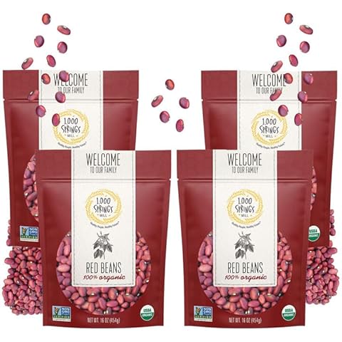 1000 Springs Mill - Organic Red Beans | Used for Soups, Salads, Chili or as a Sweet Paste for Desserts | Bulk Dry Red Beans | Resealable Bag | Vegan Friendly | 16oz (Pack of 4) Cover