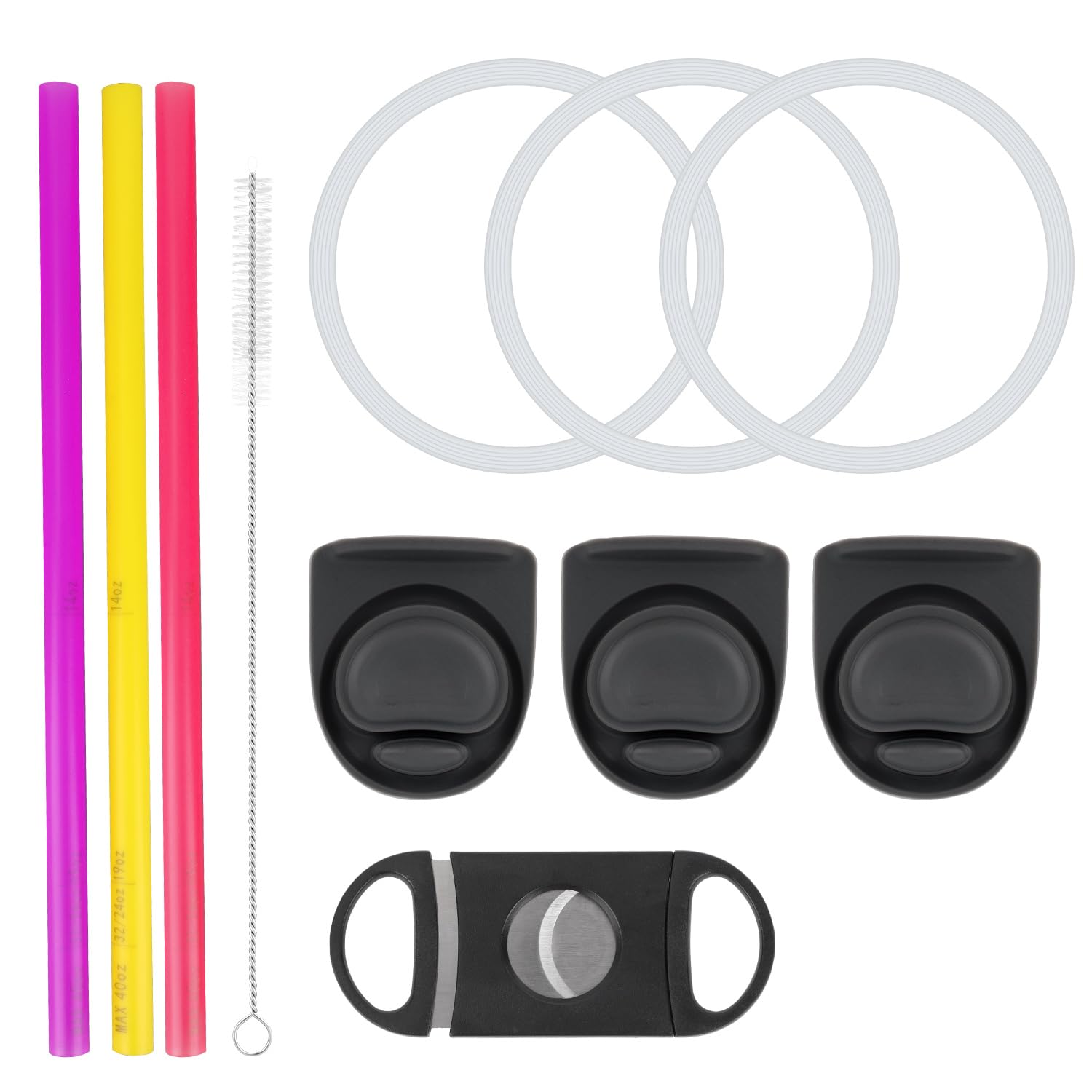 11pcs Replacement Kit for Owala Water Bottle Parts Accessories Including 3 Silicone Stoppers Lid Top Cover Cap Insert Rubber Seal Gaskets 1 Cleaning Brush 3 Straws and Cutting Tool (Color 2)