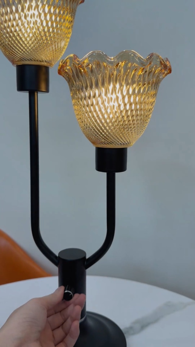 Image of Lightdot Mid Century Modern Table Lamp Dimmable Black Vintage Glass Lamp