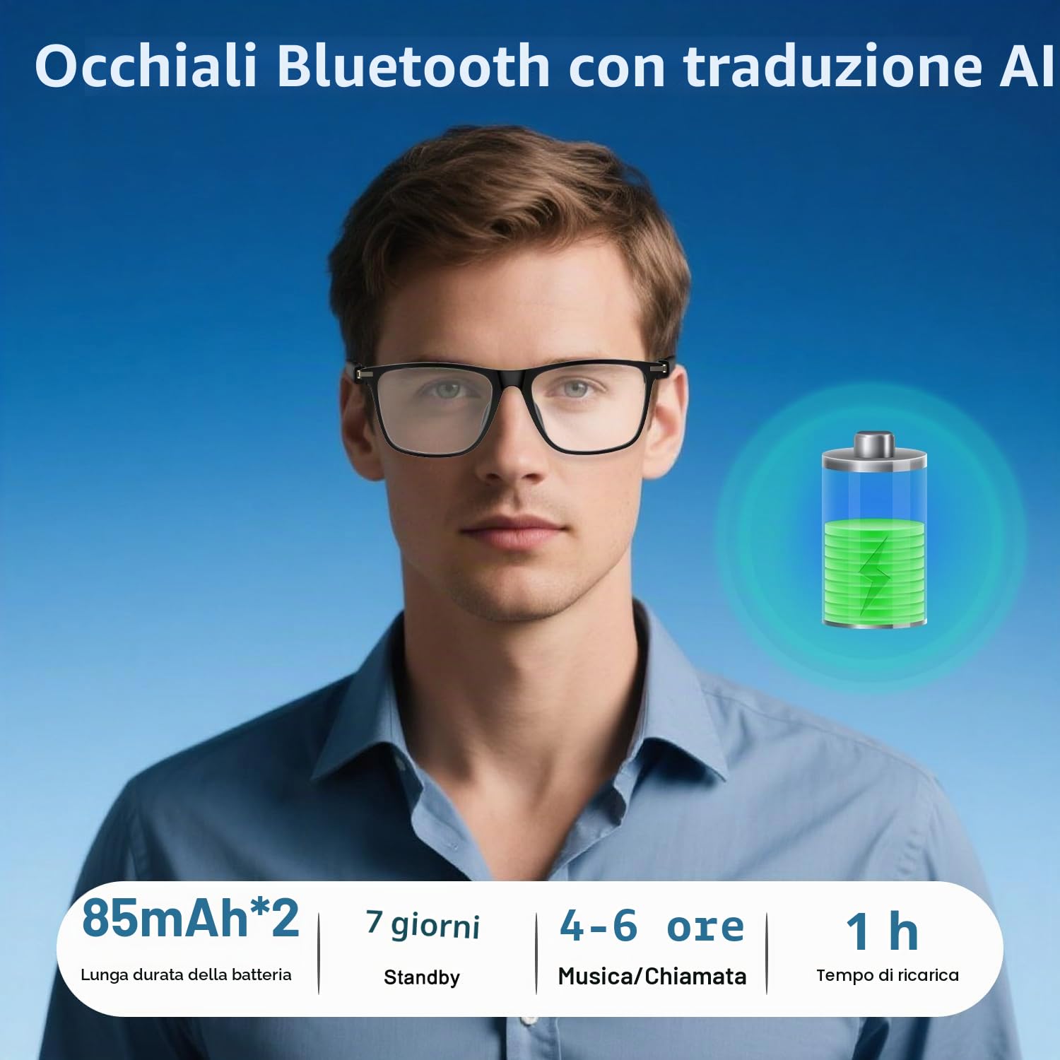 Occhiali intelligenti per traduttore AI con chat GPT, traduzione in tempo reale, occhiali Bluetooth per uomini e donne con oltre 160 lingue, lenti fotocromatiche, supporto audio/video