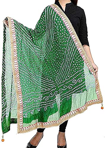 Image of Women's Jaipuri Art Silk Bandhej Rajasthani Bandhani Dupatta with Gota Patti Lace