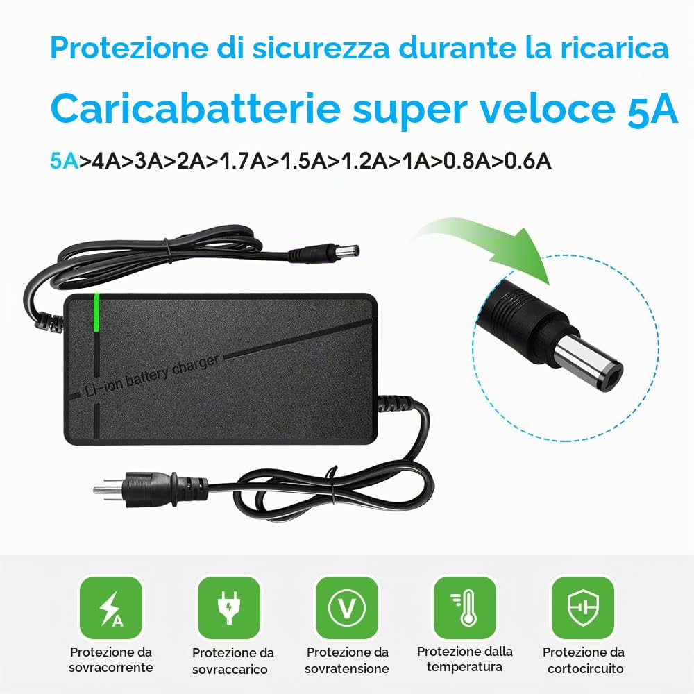 Caricabatterie 67,2 V 5 A con spina 6 in 1 per batteria al litio da 60 V come auto, camion, tosaerba, barche, batterie marine (67,2 V 5 A (spina 6 in 1)
