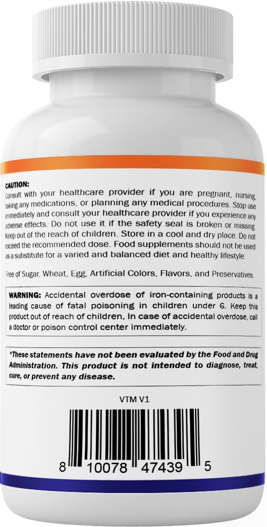 Vitamatic Ferrous Sulfate 325 mg with Vitamin C 100 mg (65 mg Elemental Iron) Coated Tablets – High Potency Iron Supplement – No Artificial Colors – Made in USA — Amazon image 9