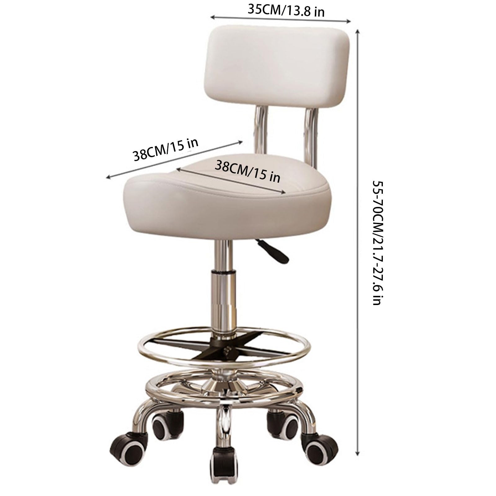 Drehhocker Mit Rückenlehne Rollhocker Höhenverstellbar Werkstatthocker Mit Rollen Ergonomischer Verdickter PU-Leder-Drehsattelstuhl Für Salon Spa Massage Klinik(Gray)