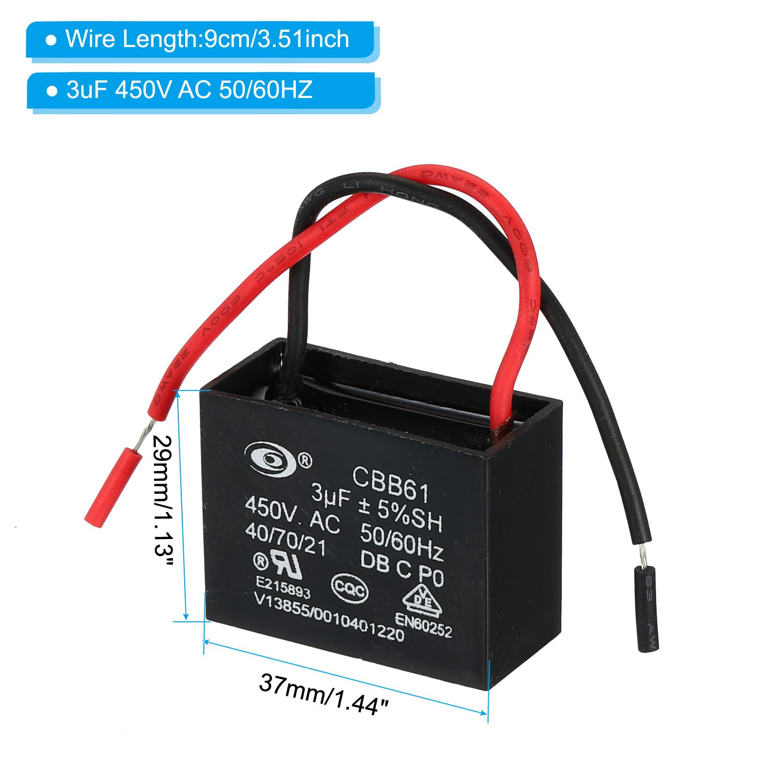 PATIKIL CBB60 30uF Funzione Condensatore,2pz CA 450V 4 pin 50/60Hz Cilindro 1.6 x 3.51 per Acqua Pompe, Lavatrici Macchine Motore Avvio