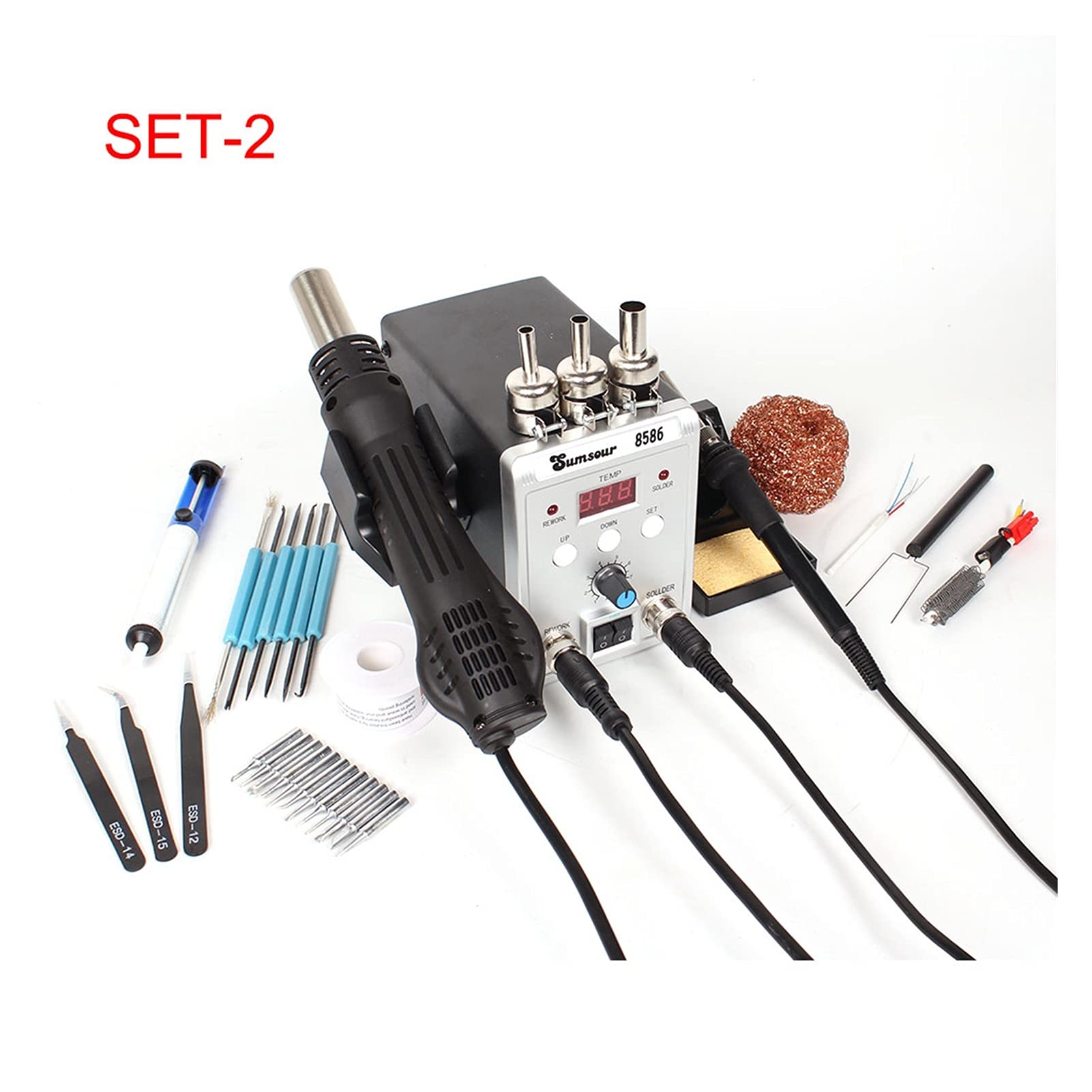 Stazione di saldatura, Stazione di saldatura 8586 2-in-1 di saldatura elettrica Irons aria calda di calore 76 0W SMD Rilavorazione dissaldatura saldatura Kit Strumenti di riparazione