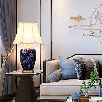 Amazon.co.jp: テーブルランプ デスクライト 屋内照明 青と白の