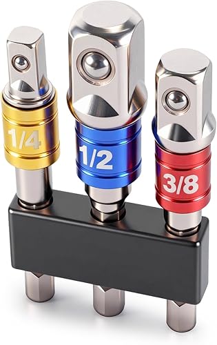 Juego de 3 adaptadores de enchufe de vástago hexagonal a cuadrado, adaptador de enchufe de taladro de grado de impacto (1/4 pulgadas, 3/8 pulgadas,
