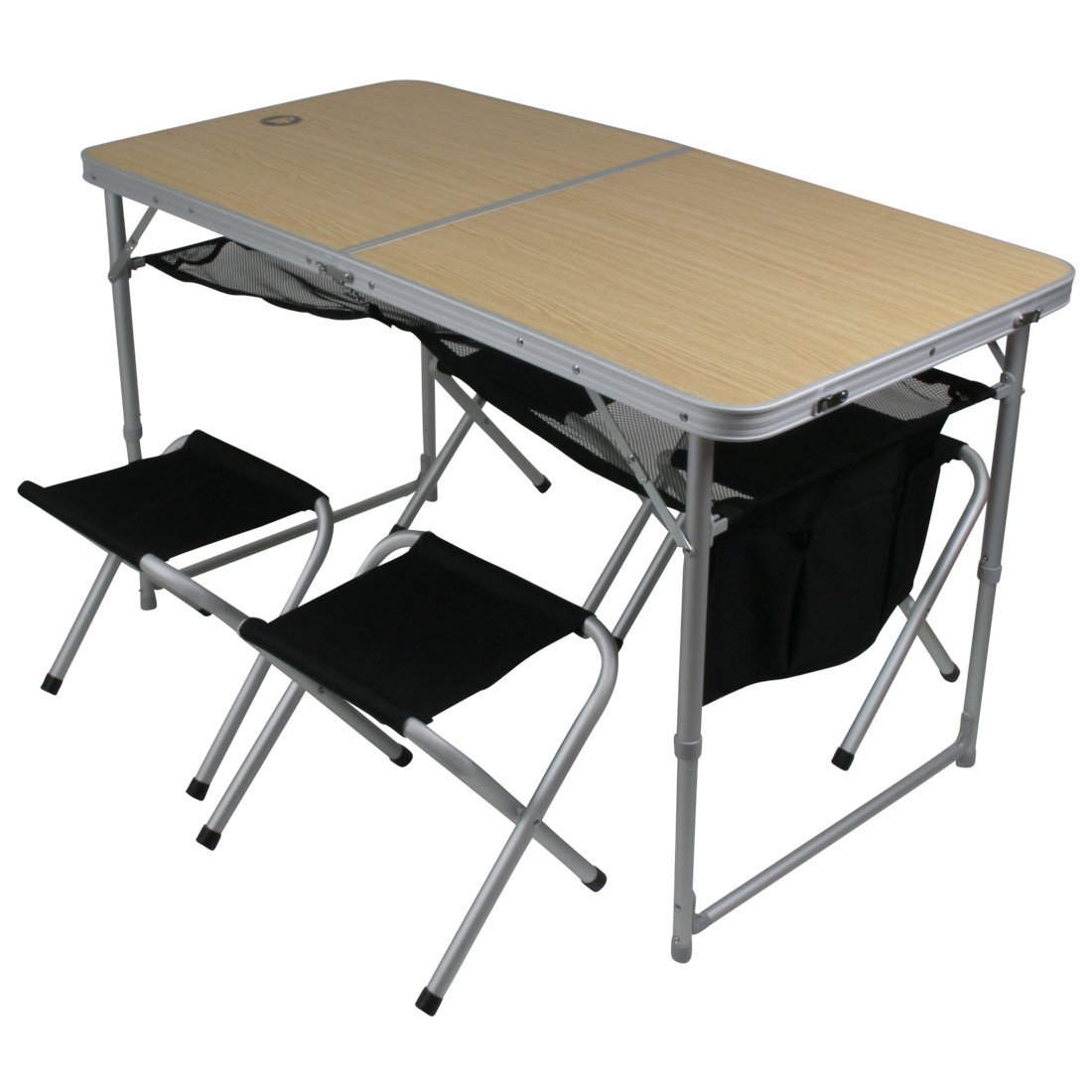 10T Ultraleichtes Tisch-Hocker-Set: 4-Personen Alu Campingtisch mit Klapptechnik für Picknick & Outdoor mit 4 Sitz-Hockern