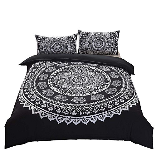 Dasyfly A0006 3 Piece Bohemian Duvet Cover Sets Queen Size Mandala Elephant Boho Chic Bedding Duvet Cover Sets cover