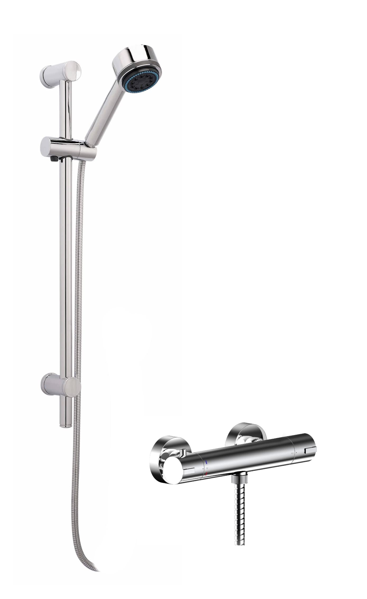 Nuie SBR66BV1 Shower Bundle Modern Bathroom Binsey Thermostatic Bar Valve with Bottom Outlet and Round Slide Rail Kit with Multi-Function Handset - Image 2
