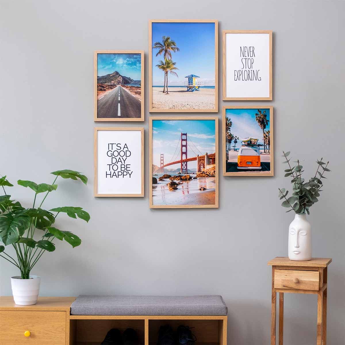 Photolini - set di portafoto moderno, telaio in legno massiccio con