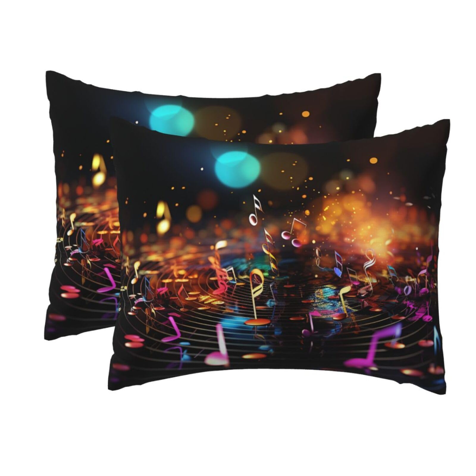 2 Pack Standard Size Pillow Cases for Hair and Skin Soft Breathable Pillow Case Covers with Hidden Zipper Colorful Music Notes Pillowcase 20x26 Inches Pillow Cover for Sleeping Gift