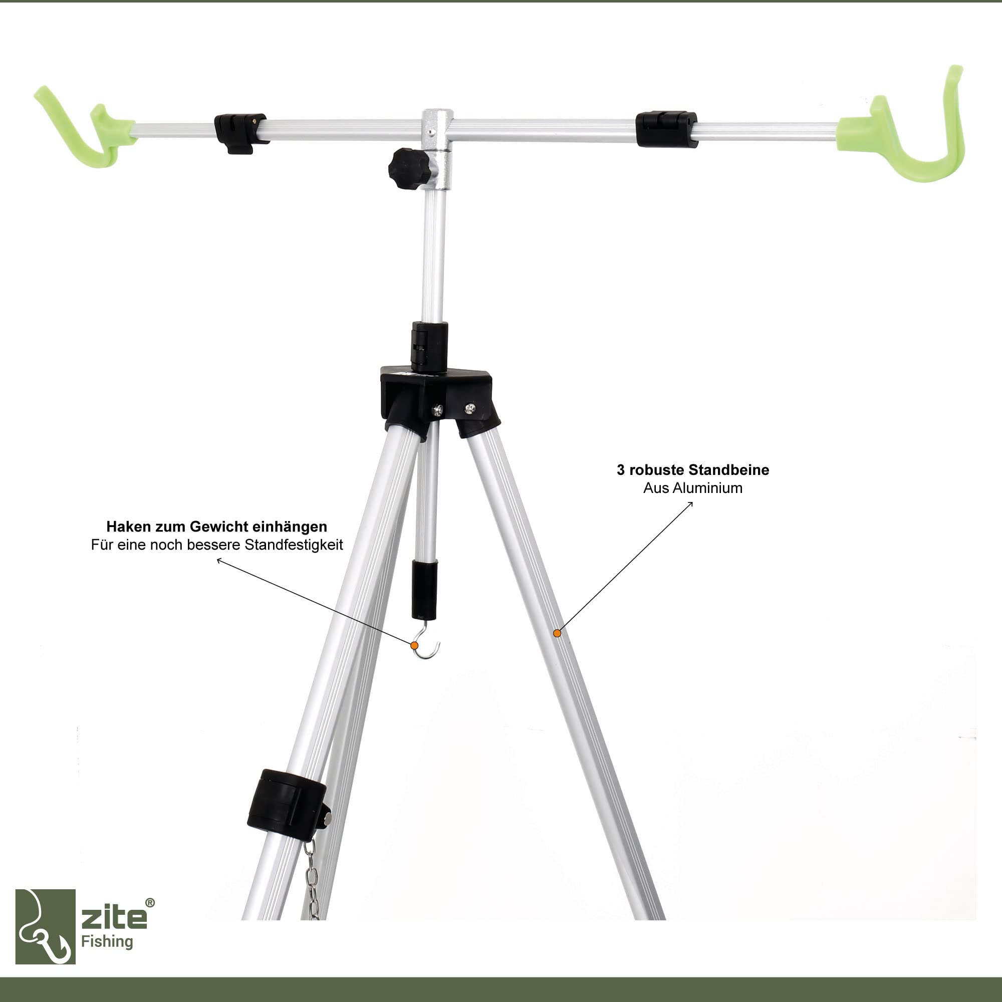Zite Fishing Brandungsrutenhalter - Aluminium Tripod für 2 Brandungsruten - Brandungsdreibein Ruten-Halter – Teleskop Ruten-Ständer mit Tasche, Dreibein Rutenhalter, Rutenhalter Brandungsangeln