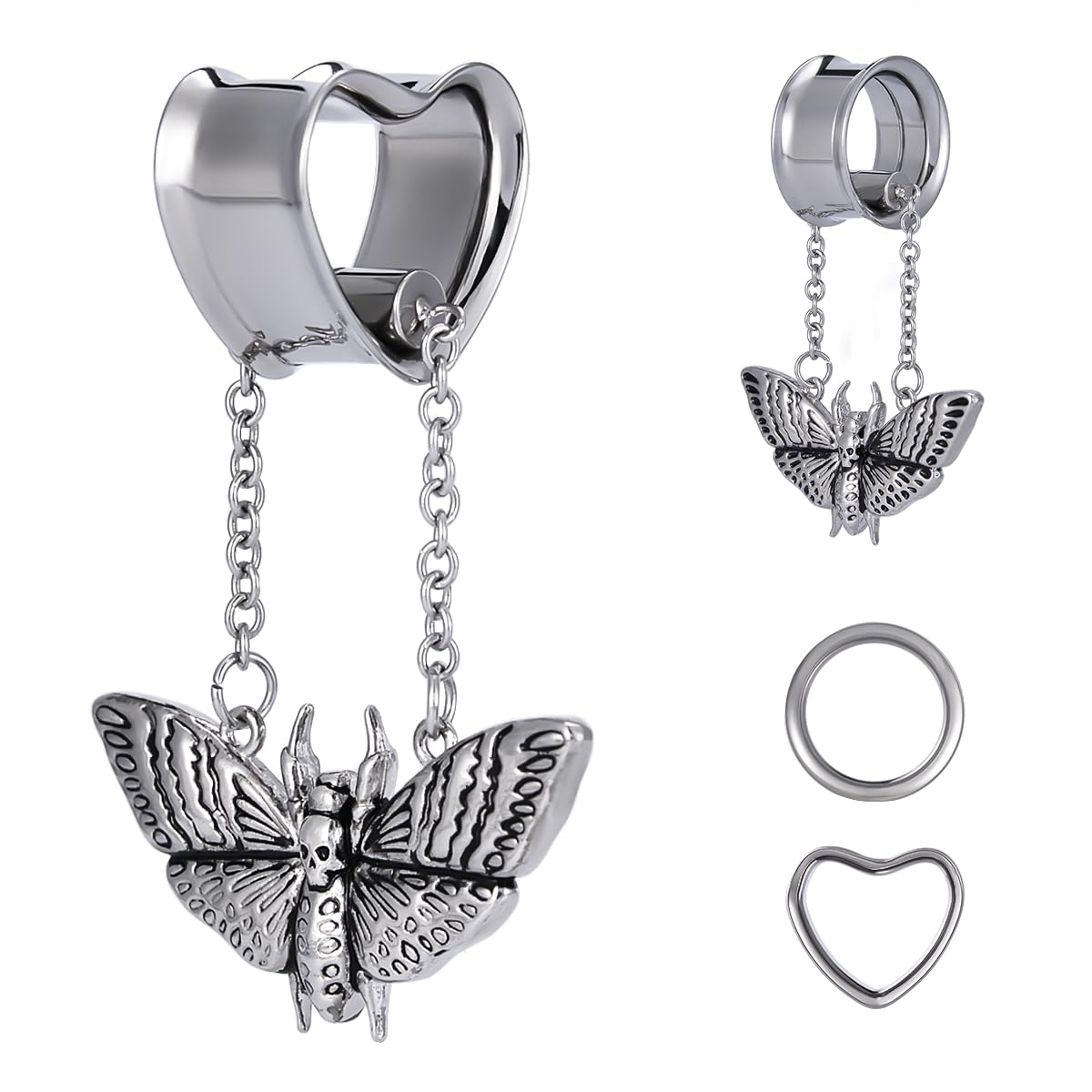 COOEAR Heart Gauges For Ears, Heart Tunnels Double Flared Plugs, Cat Dangle Plugs Earrings.