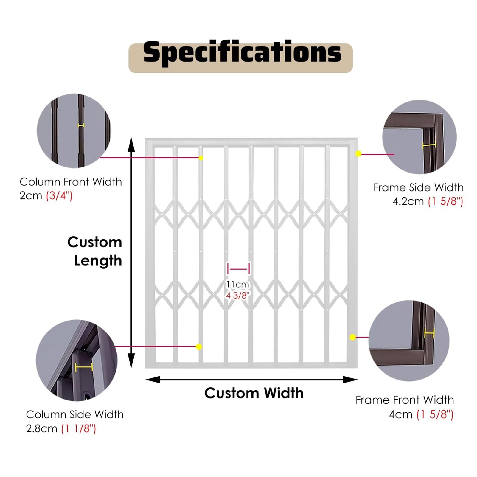 Weiße Fenstersicherheitsschlösser, einbruchfest, abschließbar, Teleskopstangen für Fenster und Haustüren, verstellbare Sicherheitsgitter (102 cm, 122 cm), um versehentliches Herunterfallen zu