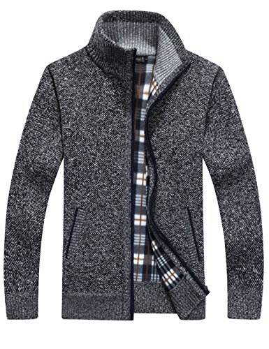 Yeokou Men s Casual Slim Full Zip Thick Knitted Cardigan Sweaters with Pockets (Large, Dark Grey)