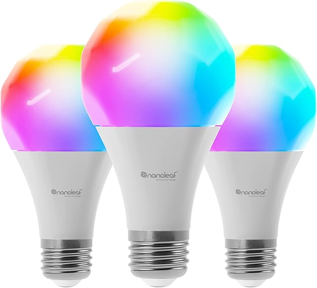 Nanoleaf Essentials E27 LED Bulbs, Pack of 3 RGBW Dimmable Smart Bulbs - Thread & Bluetooth Colour Changing Light Bulbs, Works with Google Assistant Apple Homekit, for Room Decor & Gaming