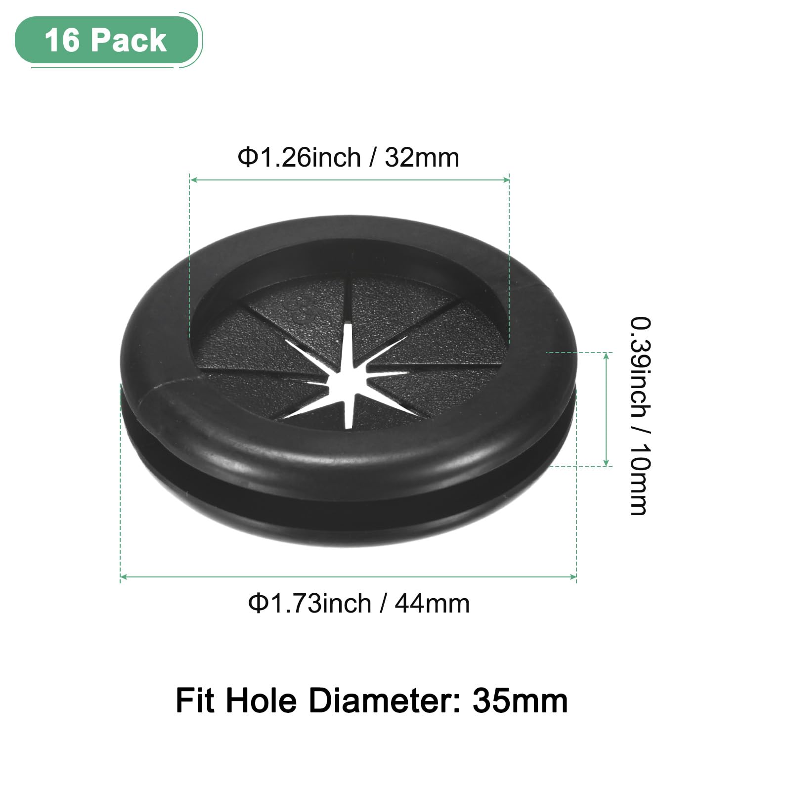 M METERXITY 16-Pack Rubber Grommets for Wiring 35mm Desk Grommet Double-Sided Flexible Cable Cord Grommet Desk Hole Cover for Cables/Wires Through Protection [Black - Image 3