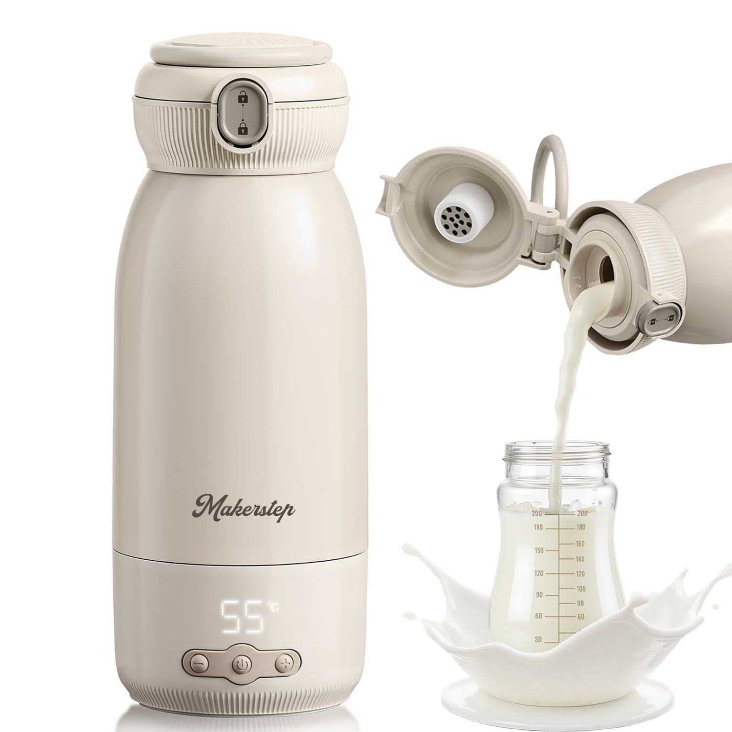 Calentador de biberones portátil para bebé, capacidad de 500 ml, leche materna y agua, puede calentar, mantener caliente y esterilizar, calentamiento rápido en 3 minutos, batería de 10400 mAh para una