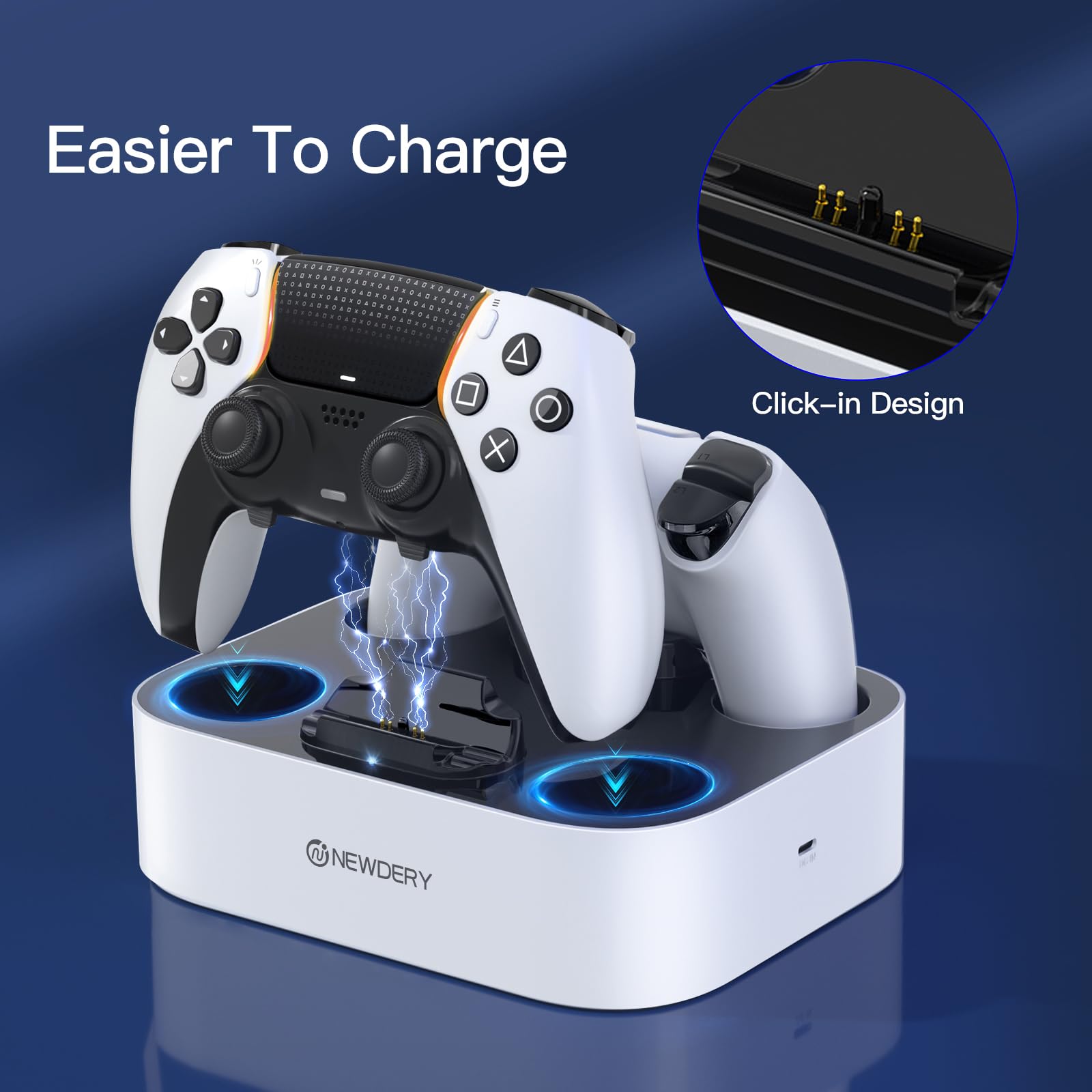 NEWDERY Cargador para Mando PS5, Rápido Cargador Mando PS5, estación de Carga Compatible con Mandos DualSense PlayStation 5