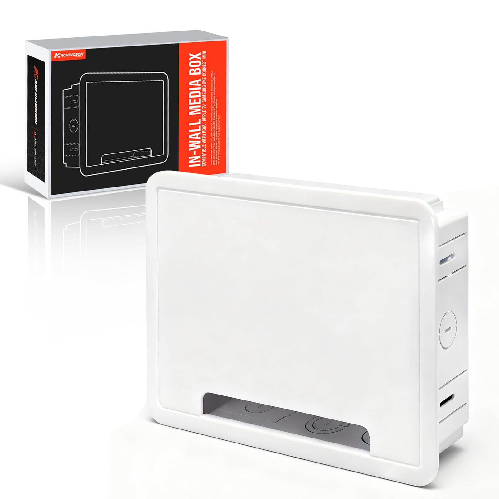 Media Box da incasso, kit di gestione dei cavi TV, in scatola multimediale a parete per Roku, Apple TV, Samsung One Connect Mini, compatibile con WiFi, doppio scopo, bianco-9