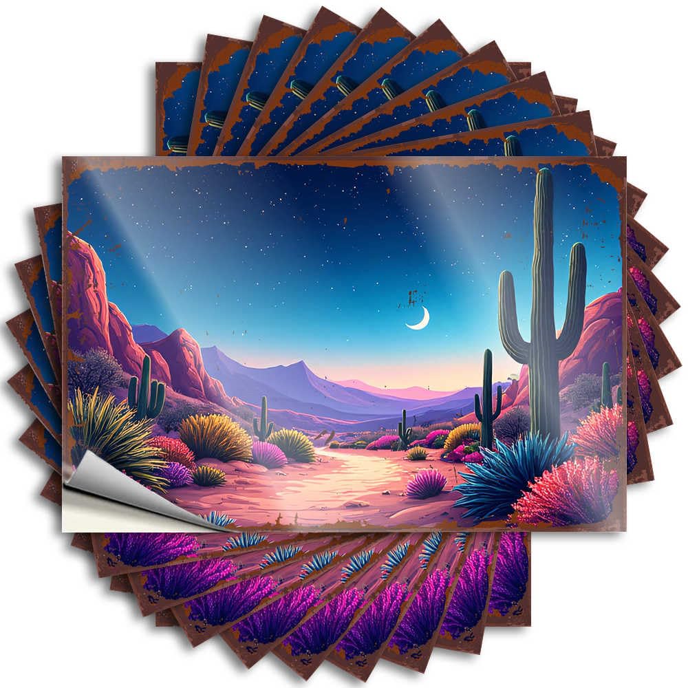 Decals - Plastic Hard Desert Night: Moonlit Cacti and Starry Skies for Humor Teen Stuff(12X18CM)