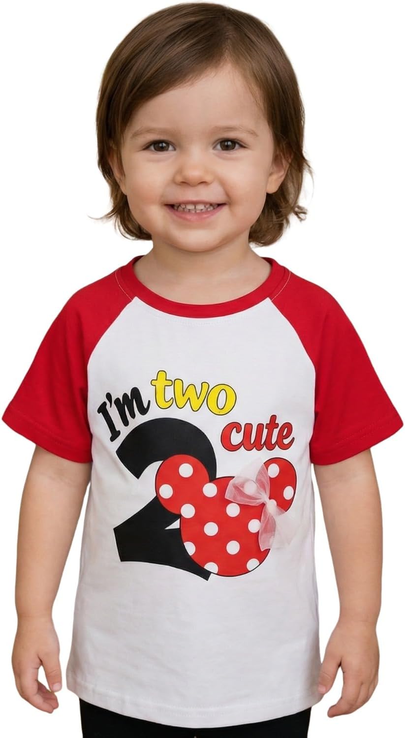 Ritatte Toddler Girl 2nd Birthday Outfit I'm Two Shirt Cute Raglan Short Sleeve T-Shirt 2 Year Old Second Bday Summer Clothes
