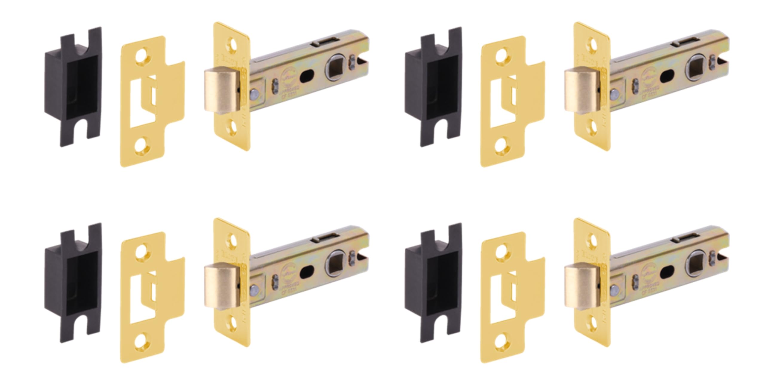 Hunta Satin Brass Handlezone® 4 Pack 76Mm / 3 Inch Ce/Ukca/Certifire Fire Rated Tubular Mortice Latch, Catch For Internal Timber Doors