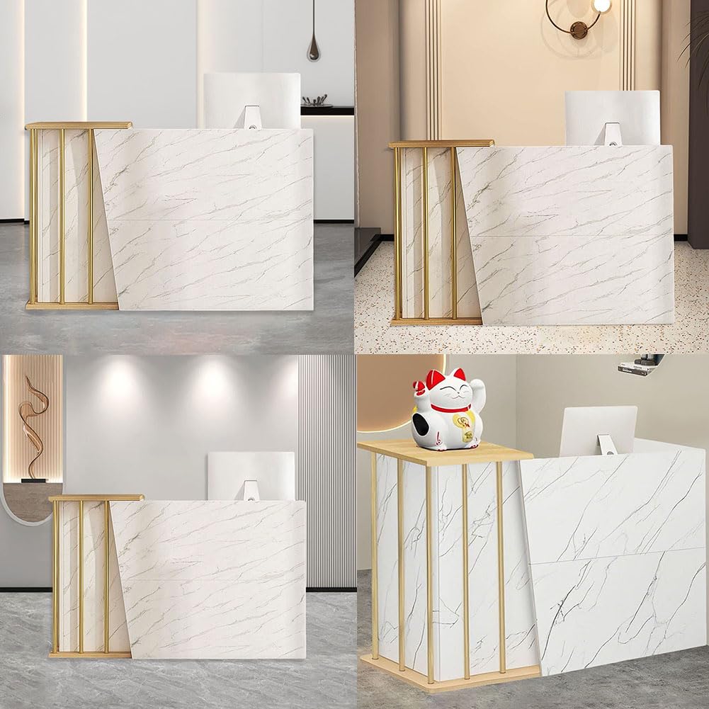Mostrador De Recepción,Mesa De Recepción con Cajón Cerradura,Gabinete De Cajero Estilo Mármol,Mueble Recepción Mostradores para Tiendas,Salones de Belleza, Tiendas de Ropa y A 120cm