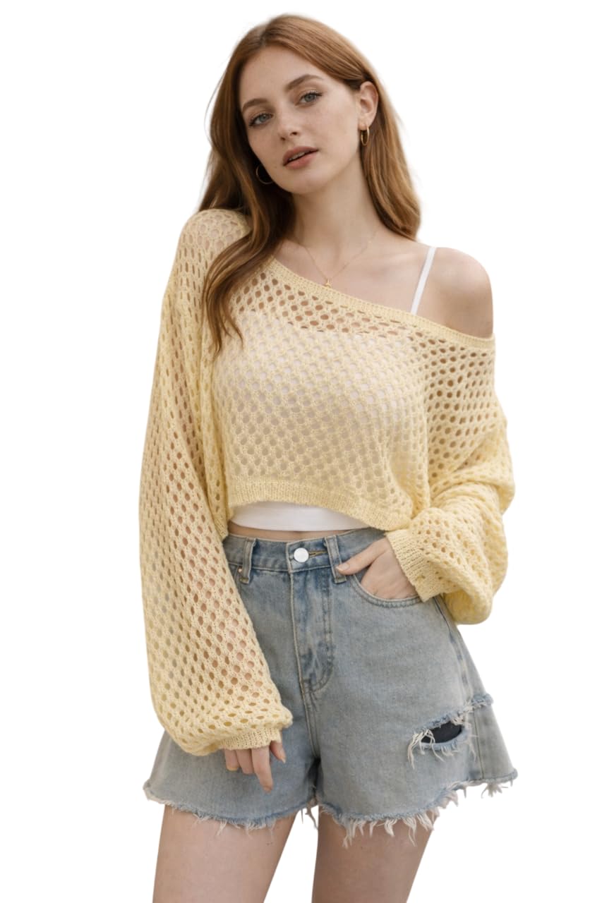 MYSTIFY®Women's Cropped Open Knit Top, Long Sleeve, Off Shoulder