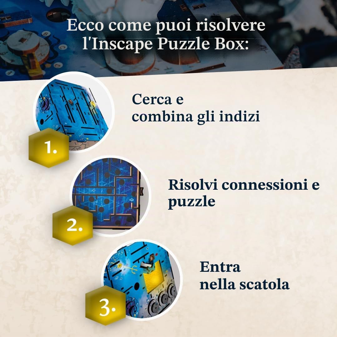 INSCAPE Atlantis Labirinth – Cluebox – Scatola puzzle in legno – Scatola puzzle – Escape Room gioco per adulti e bambini – Giochi di aglio – Puzzle in legno 3D – Giochi di pensiero – Confezione regalo