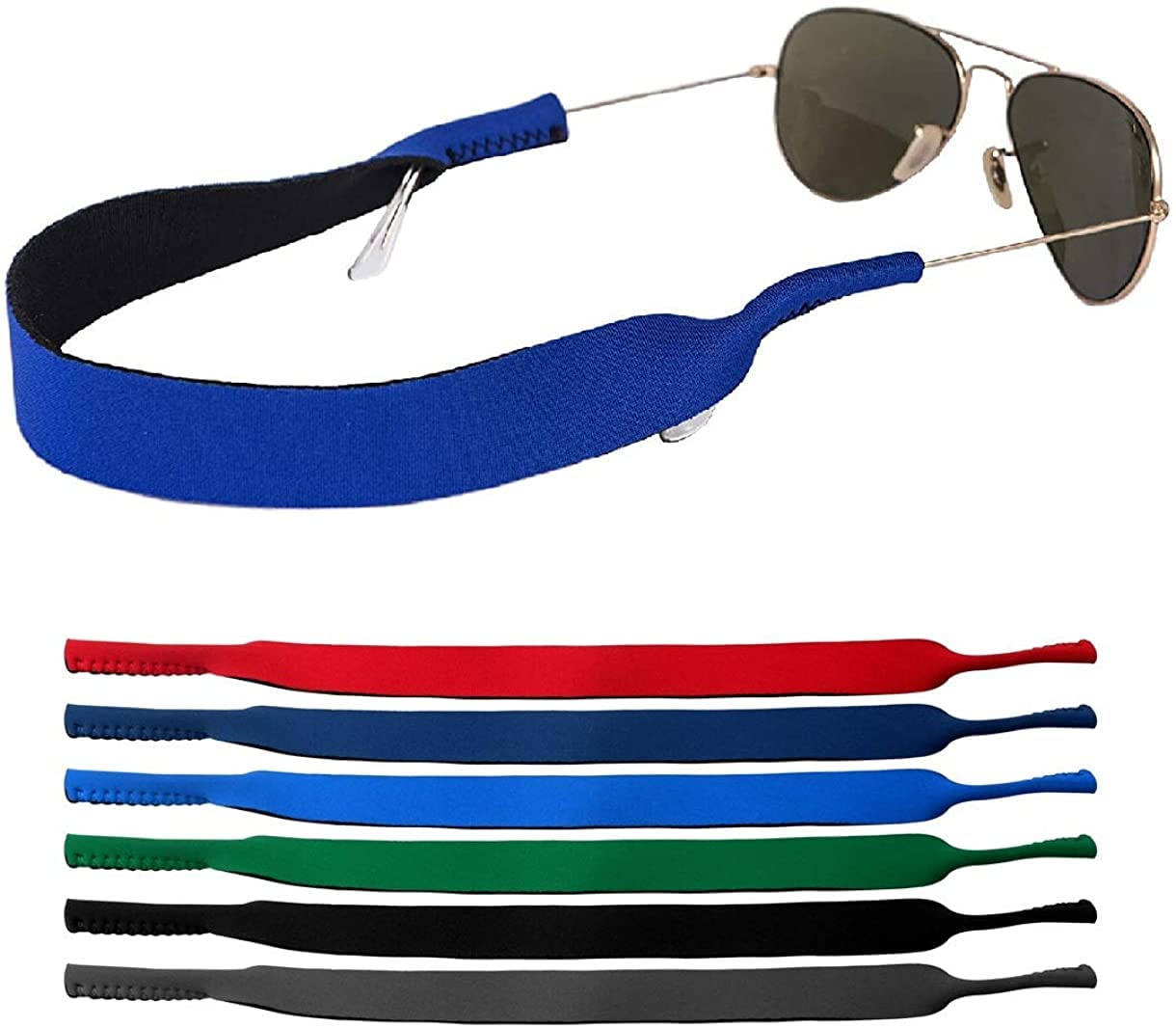 6pk Sports Glasses Straps, Floating Neoprene Lanyard for Sunglasses, Spectacles, Eyewear, Secure Cord for Men and Women Ideal for Active Sports, Floats in Water, Perfect for Outdoor Activities