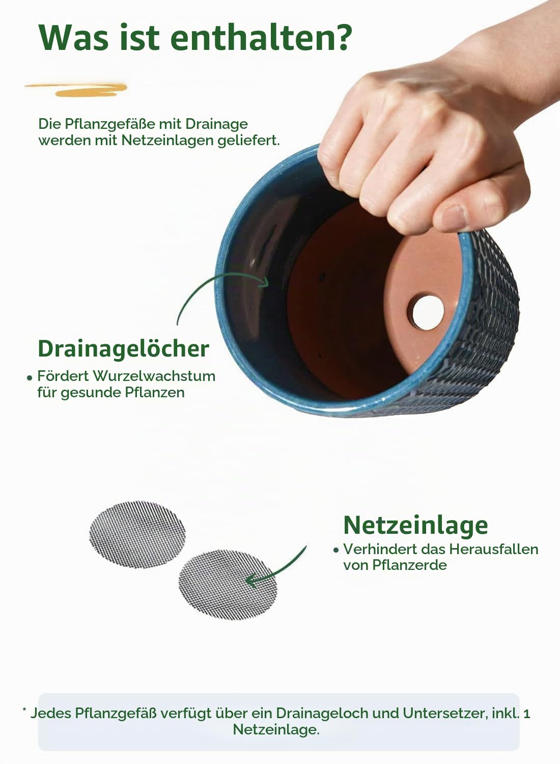 LE TAUCI Blumentopf Keramik, 13.5 cm Blumentopf für Zimmerpflanzen, Übertopf Keramik mit Abflussloch und Untersetzer, Übertopf für Sukkulenten, Bogenhanf und Kakteen, 2er-Set, Reaktivglasur Blau