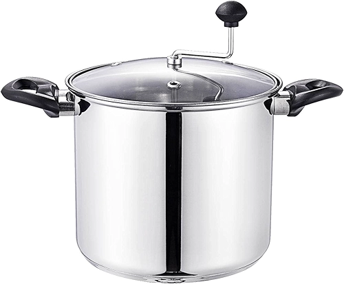 Pipoqueira manual de fogão Lehman's Pipoqueira de aço inoxidável com haste de mexer, sem necessidade de medição, pode ser usada como panela para cozinhar