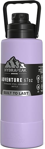 Hydrapeak Adventure - Botella de agua aislada de 67 onzas con asa termo grande de acero inoxidable con funda de goma a juego aislamiento de doble