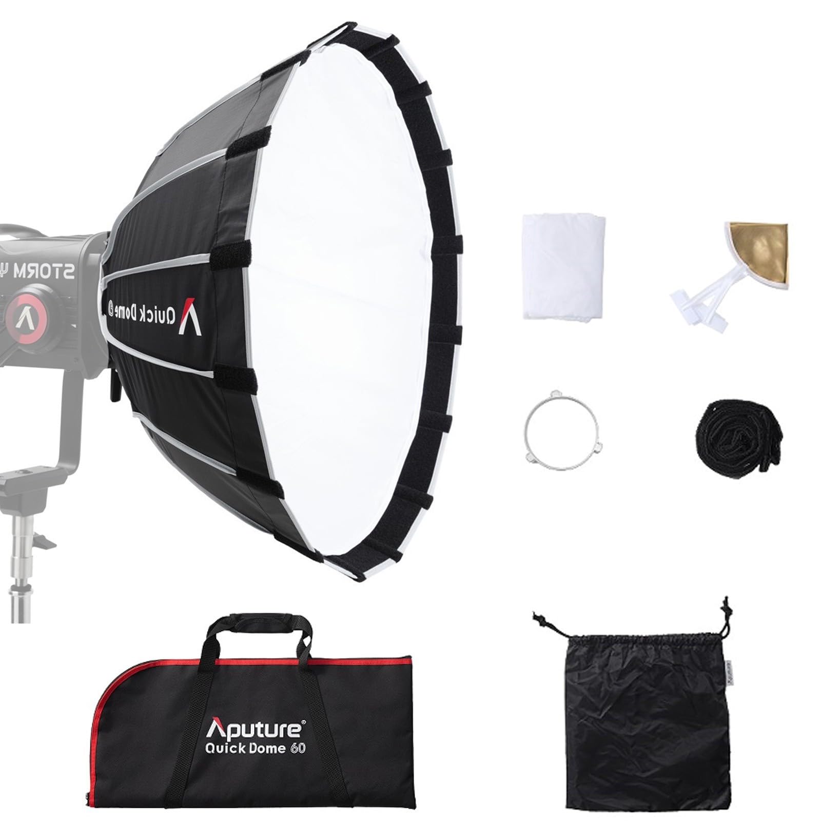 Aputure Quick Dome 60 Boîte à Lumière Circulaire à Monture Bowens de 60 cm (2 Pieds) avec Système de Fixation Rapide, Compatible avec Les éclairages Vidéo Aputure Storm 400X et à Monture Bowens.