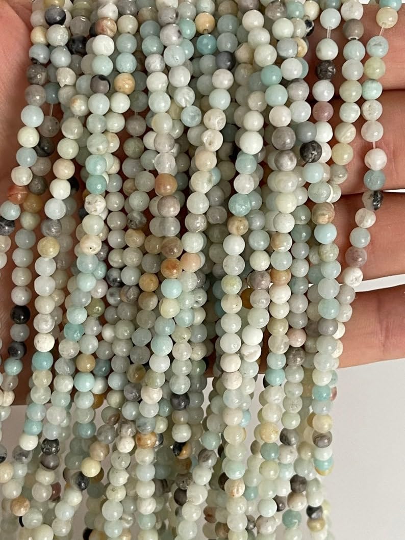 Collier En Amazonite Bleue Naturelle - Perles Facettées 2mm - Longueur 18 Pouces - Plaqué Argent 925