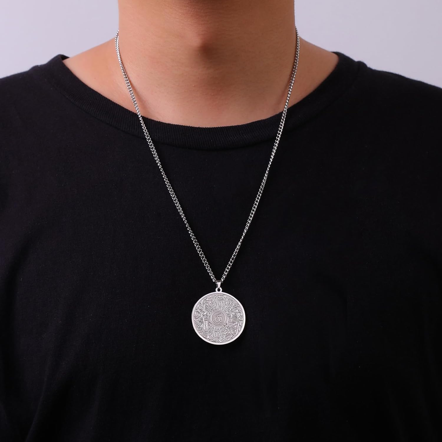 VASSAGO Allah Necklace for Men Women Arabic Calligraphy Ayatul Kursi Necklace Islamic Muslim Round Pendant Islam Eid Ramadan Jewelry Gifts - Image 5