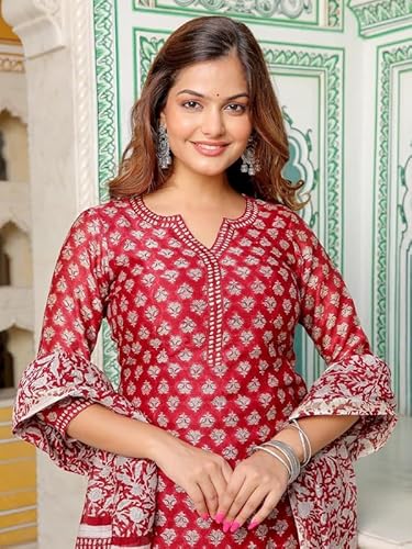 Pinkmint-Women-Cotton-Blend-Straight-Printed-Kurta-with-Pant-Dupatta