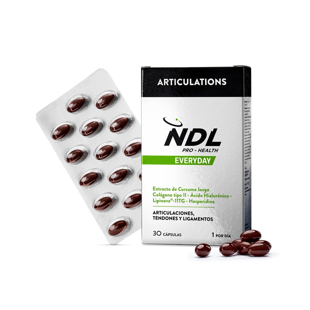 NDL Pro-Health Articulaciones - Colágeno puro tipo II con ácido hialurónico, cúrcuma y vitamina C, funcionamiento normal de huesos, articulaciones y cartílagos - 30 cápsulas, 1 mes