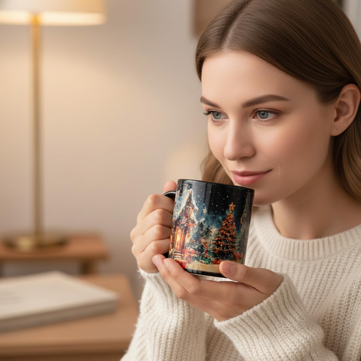 Kmiles Heat Changing Christmas Tree Snowman Mug Colour Changing Magical Coffee/Tea Cup 12 Oz, Blue/Red/White, Wonderful Christmas Gifts.