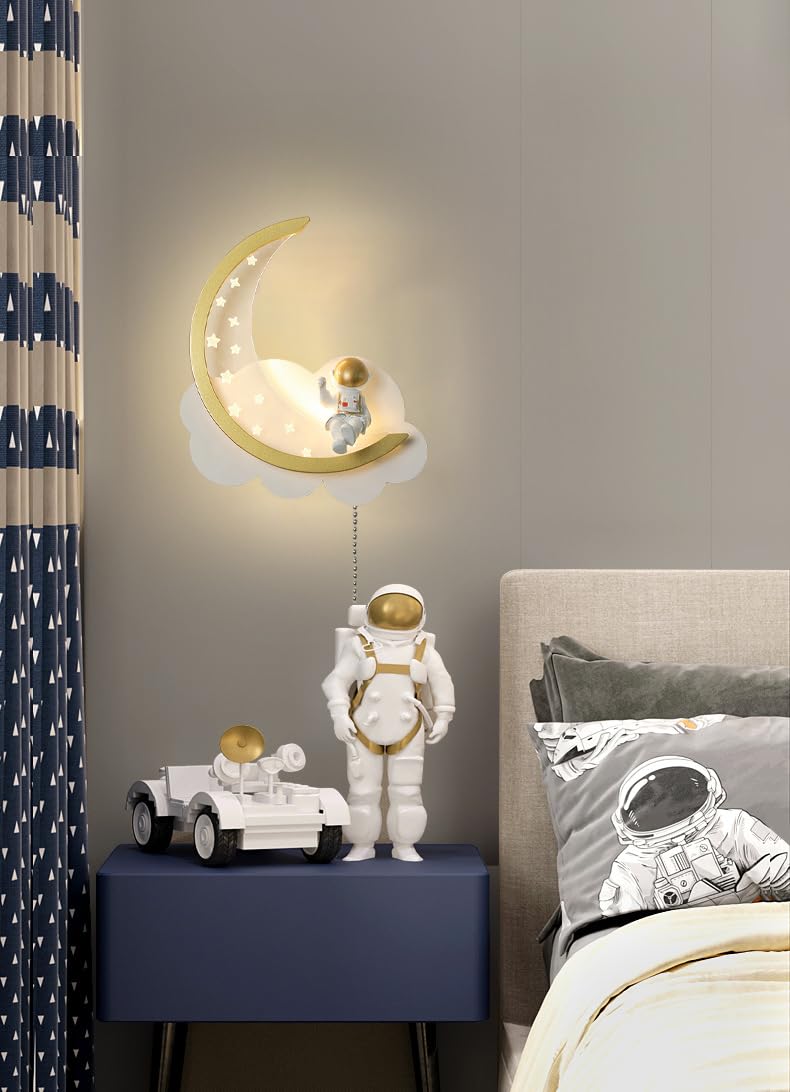 Aplique Pared LED Regulable con Interruptor Lámpara de Pared Nubes Interior LED para Habitación Infantil Luces de cabecera Astronauta Luna Luz de Pared Con Enchufe y Cable Dormitorio Regalos Niños
