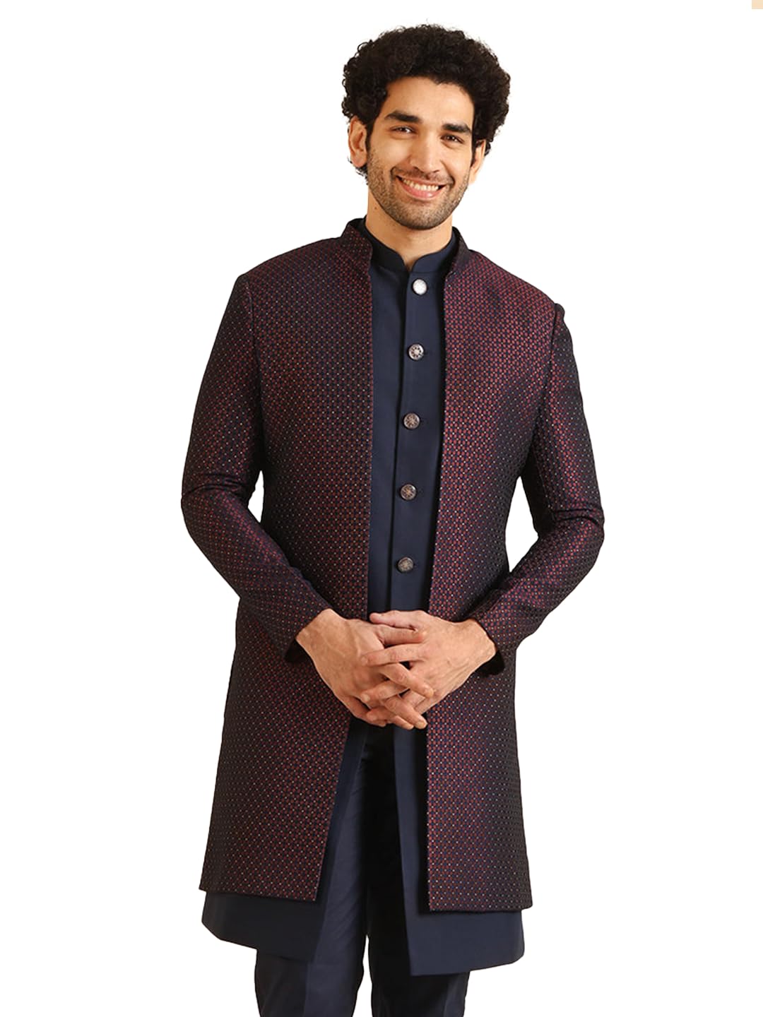 Kisah Jacket Sherwani Set For Men  Woven Design Jacquard Sherwani With Trouser | Ethnic & Formal Indian Outfit For Weddings, Celebrations & Parties, Wine, 44