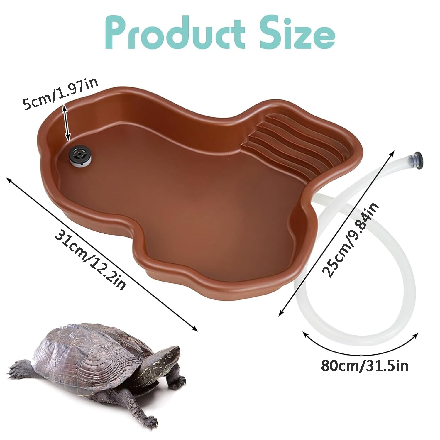 MEISO Bassin pour Tortue, Baignoire pour Reptiles, Bassin Tortue Terrestre en Plastique avec Rampe Antidérapante, Piscine pour Tortues, Bol d'eau pour Reptile, Gamelle Reptiles avec Drainage