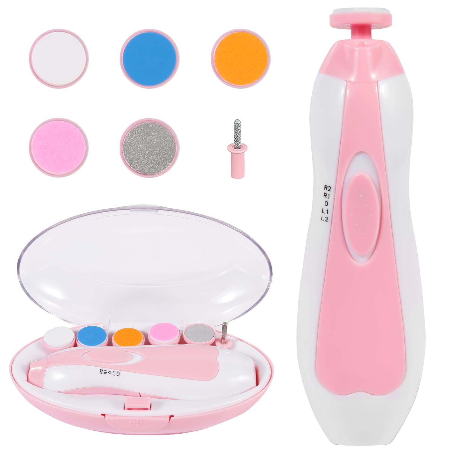 Baby Nail Trimmer Electric Low Noise Newborn Safe Nail Clipper Kit with Light and Replaceable 6 Grinding Heads