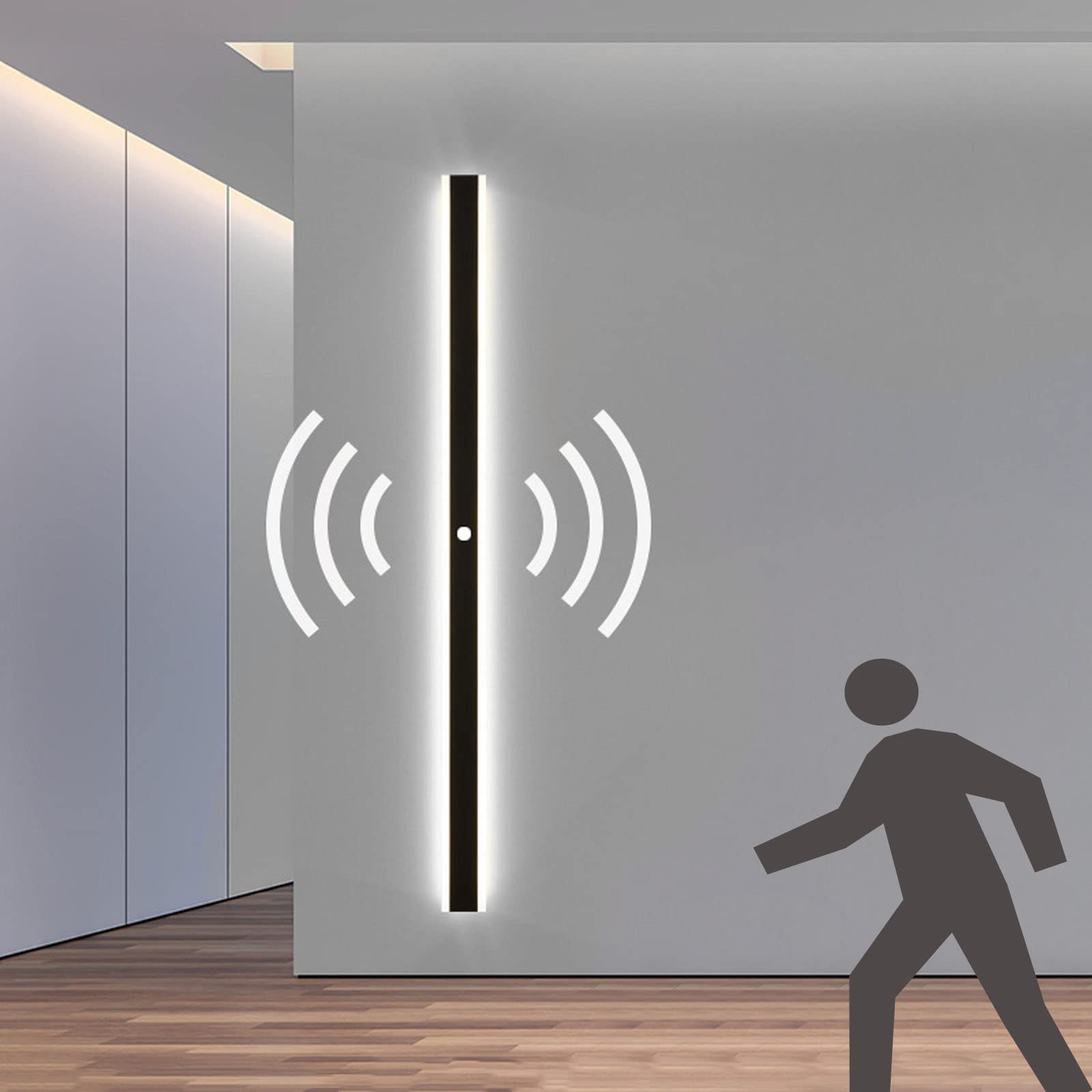 VOMI Outdoor Wall Light with Motion Sensor Cold White 6000K Waterproof IP65 LED Wall Lighting Black Wall Sconce Wall Lights Indoor Modern Simplicity Long Strip Garden Lights Living Room Bedroom,60cm
