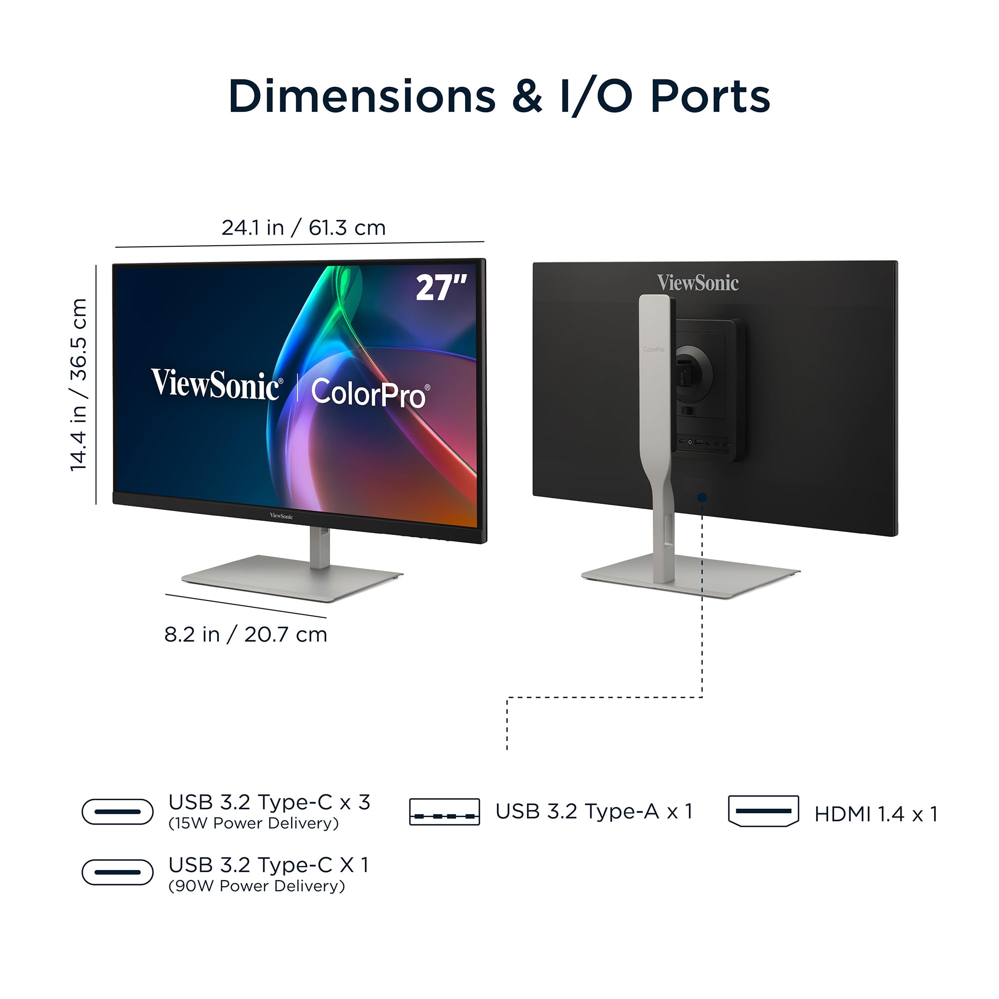 ViewSonic ColorPro VP2766-2K Monitor 27" 2K QHD, convalida Pantone, Delta E<2, 100% sRGB, 90W USB-C, 120Hz, Monitor creativo per progettazione grafica e editing video, ergonomico, TUV Flicker Free