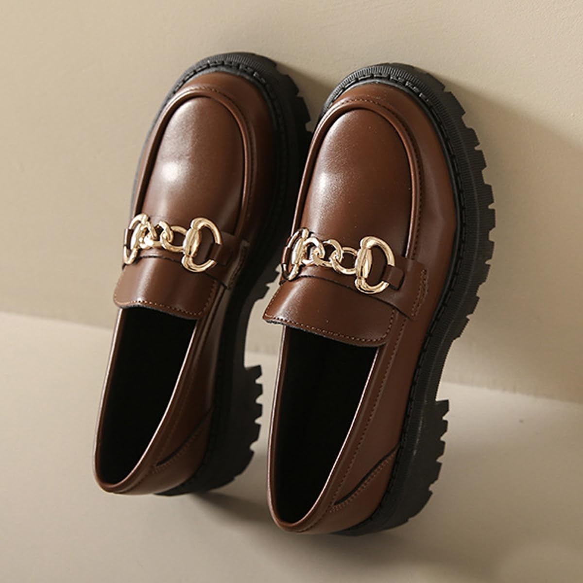 Mocasines de piel con forro de lana para mujer, suela gruesa, suaves, cálidos, sin cordones, tacón grueso, mocasines de tacón grueso, vestido de negocios, trabajo