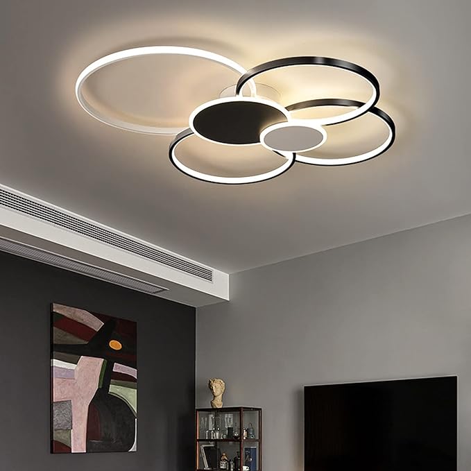 ESTARK ESTARK Plafondlamp, dimbaar, Scandinavische stijl, zwart, goud, led-lamp voor studeerkamer, rustruimte, plafondlamp, slaapkamer, met afstandsbediening, 71 W (zwart) photo 3